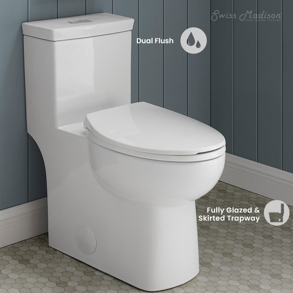 Swiss Madison Classe One-Piece 12" Rough-in 1.1/1.6 GPF Dual Top Flush Elongated Toilet in Glossy White