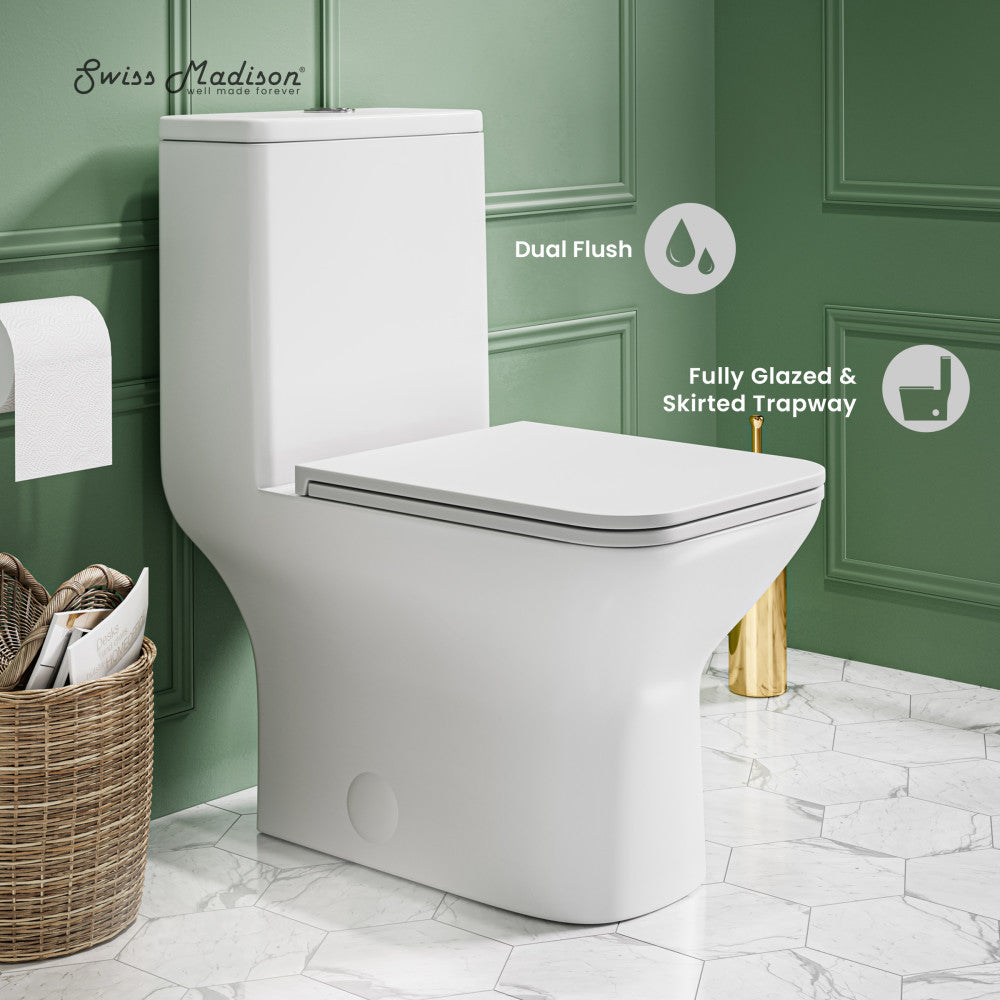 Swiss Madison Carre One Piece Square Toilet Dual Flush 1.1/1.6 gpf in Matte White