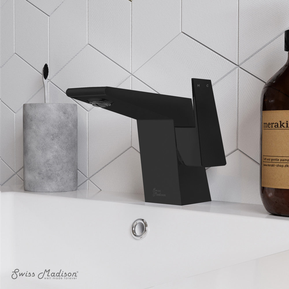 Swiss Madison Carre Single Hole, Single-Handle, Bathroom Faucet in Matte Black
