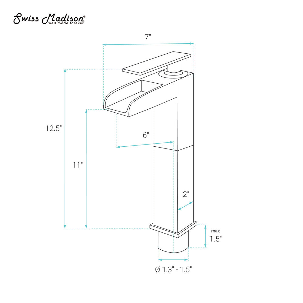 Swiss Madison Concorde Single Hole, Single-Handle, High Arc Waterfall, Bathroom Faucet in Brushed Nickel