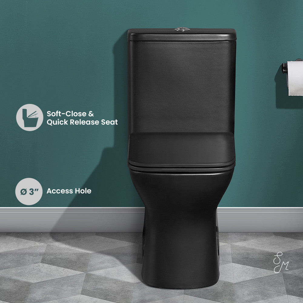 Swiss Madison Carre One Piece Square Toilet Dual Flush 1.1/1.6 gpf with 10" Rough-In, Matte Black
