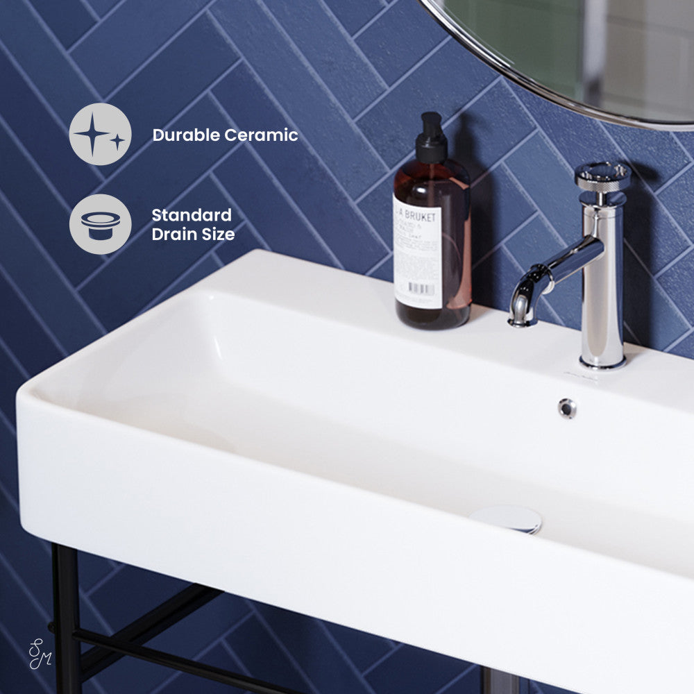 Swiss Madison Carre 36" Ceramic Console Sink White Basin Black Legs