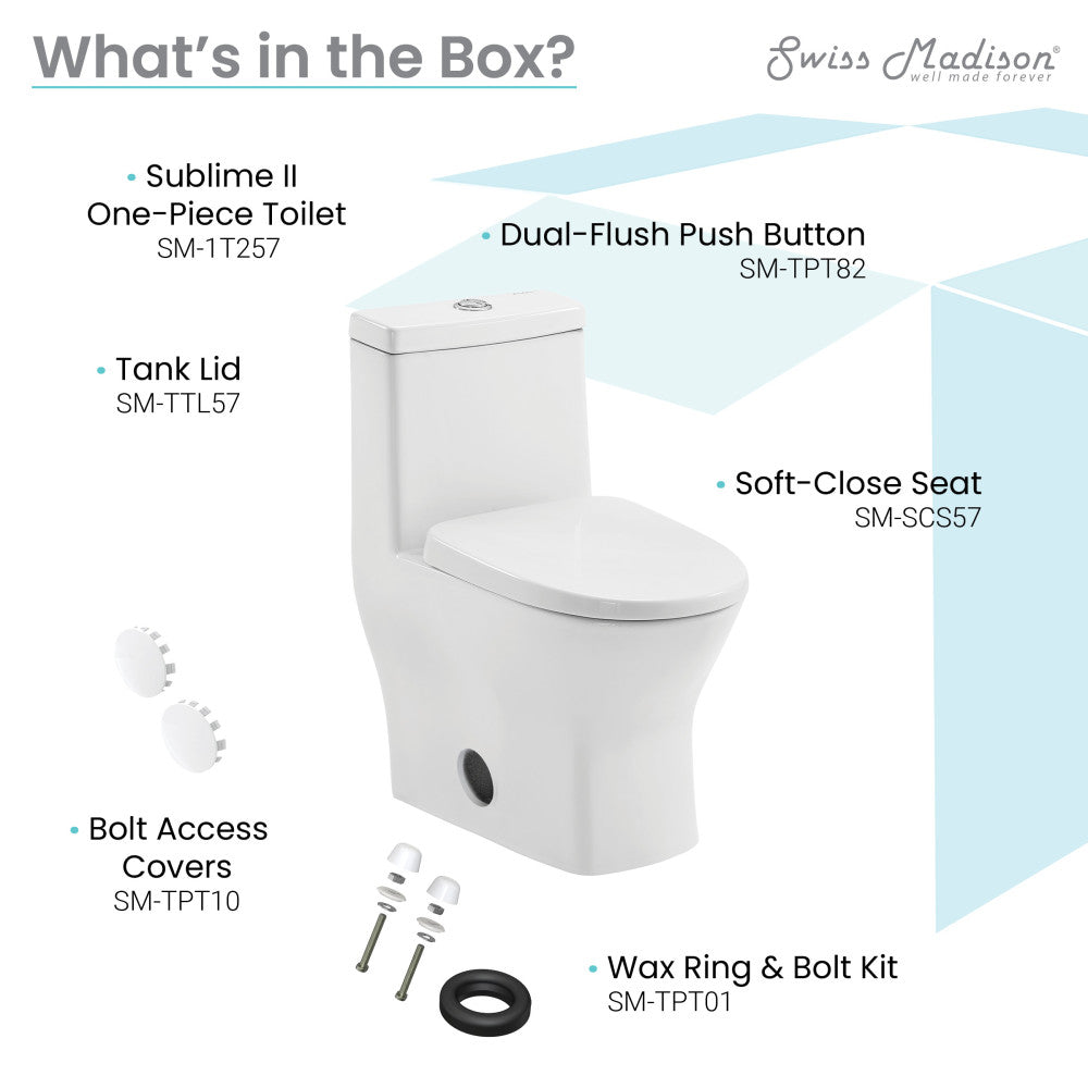 Swiss Madison Sublime II One-Piece 12" Rough-in 1.1/1.6 GPF Dual Top Flush Round Compact Toilet in Glossy White