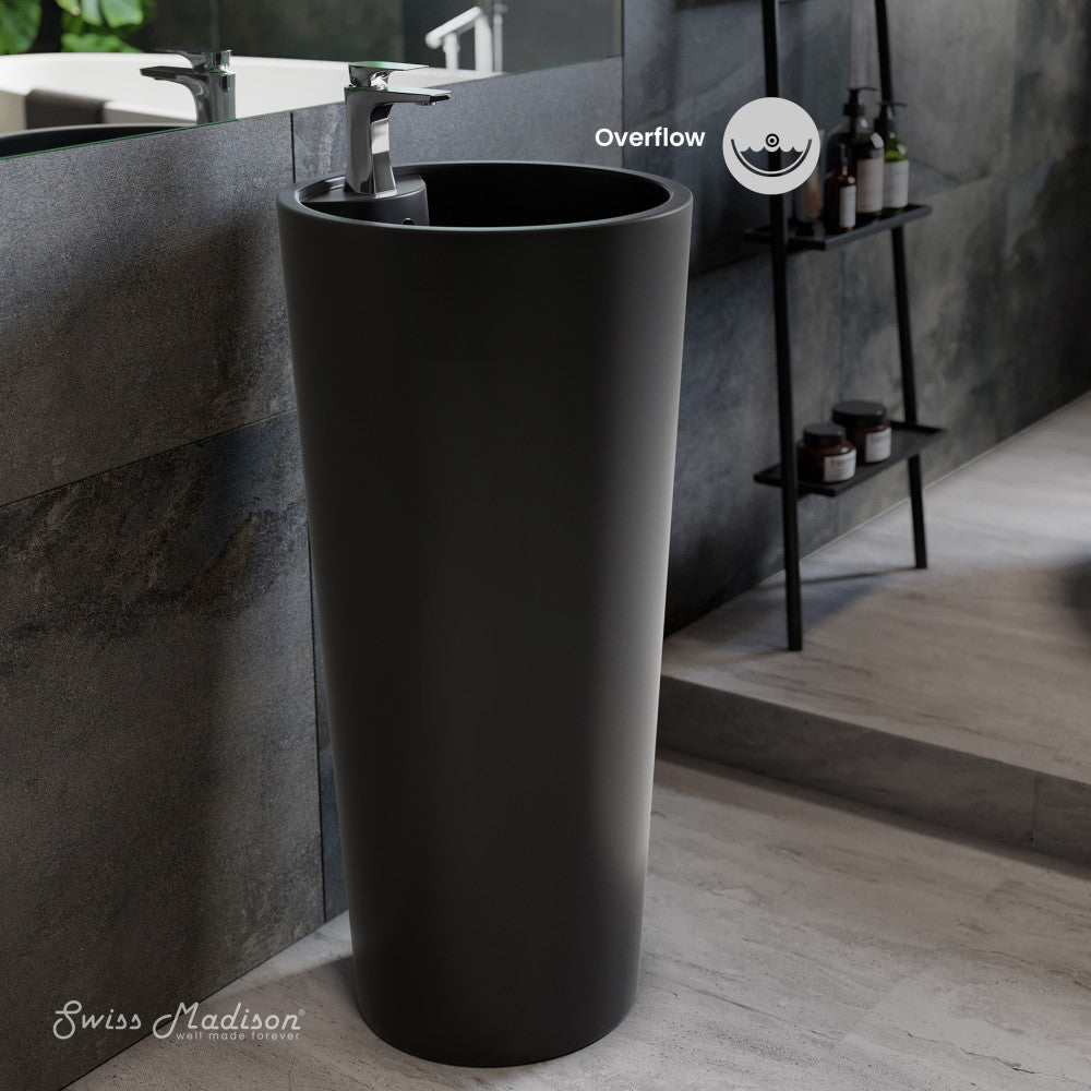 Swiss Madison Monaco Circular Basin Pedestal Sink, Matte Black
