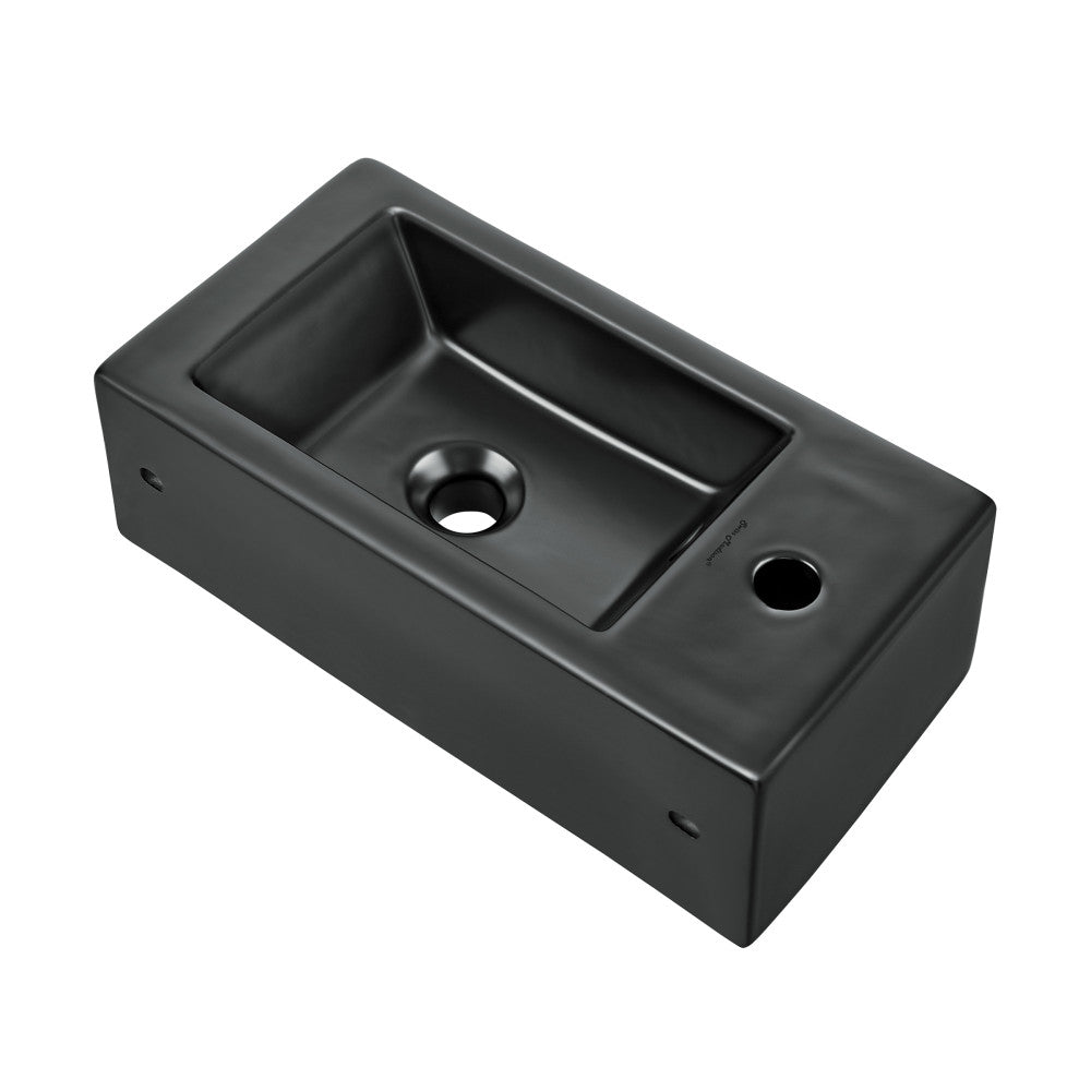 Swiss Madison Voltaire 19.5 x 10 Rectangular Ceramic Wall Hung Sink with Left Side Faucet Mount, Matte Black