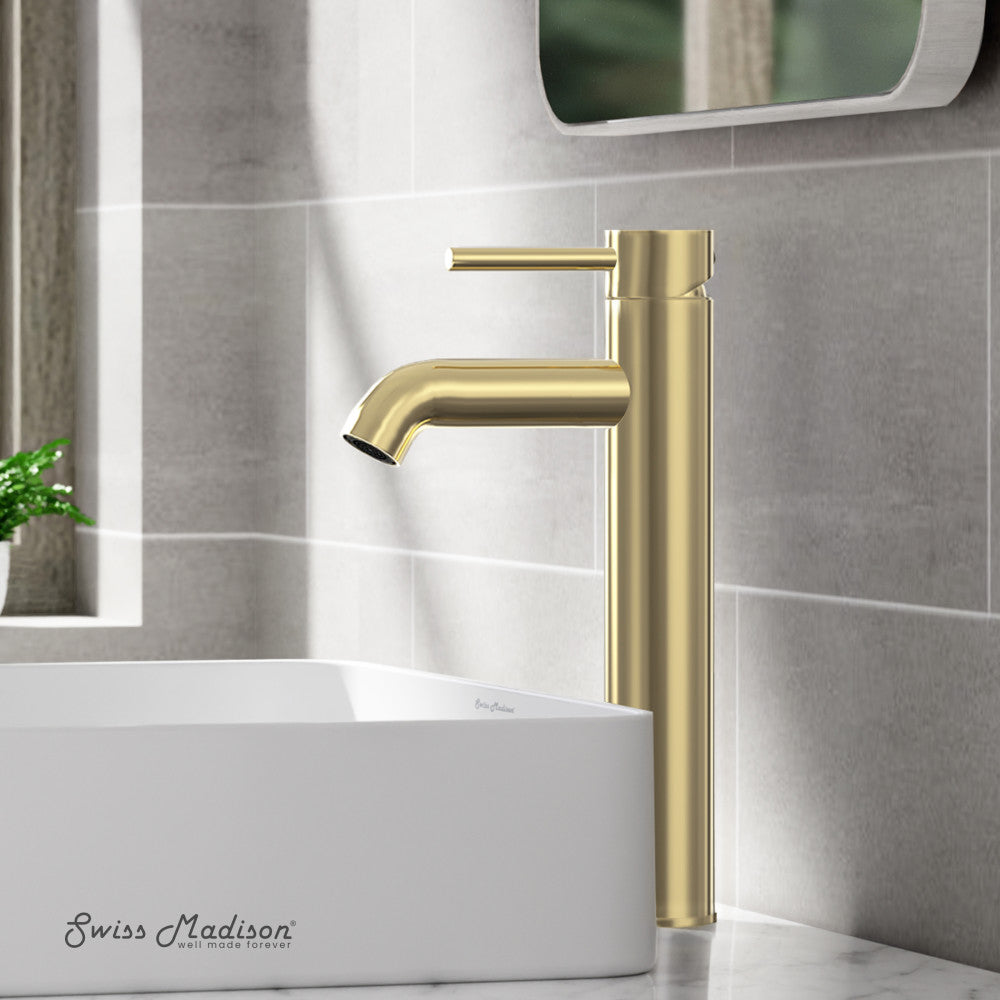 Swiss Madison Ivy Single Hole, Single-Handle, High Arc Bathroom Faucet in Brushed Gold