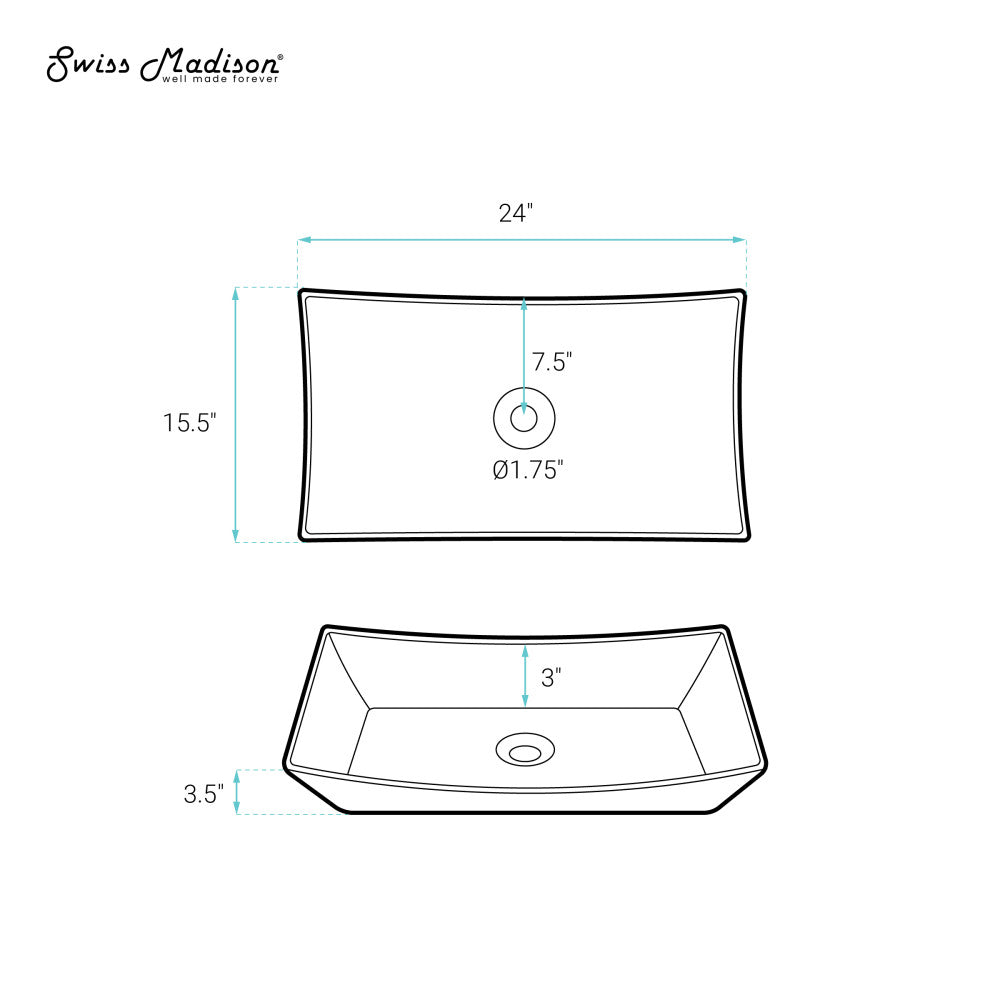 Swiss Madison Annecy 23.5” Rectangle Vessel Bathroom Sink