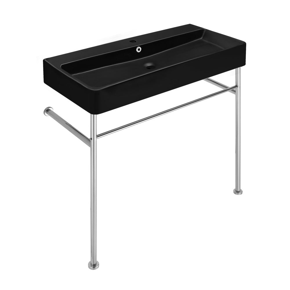Swiss Madison Carre 36 Ceramic Console Sink Matte Black Basin Chrome Legs