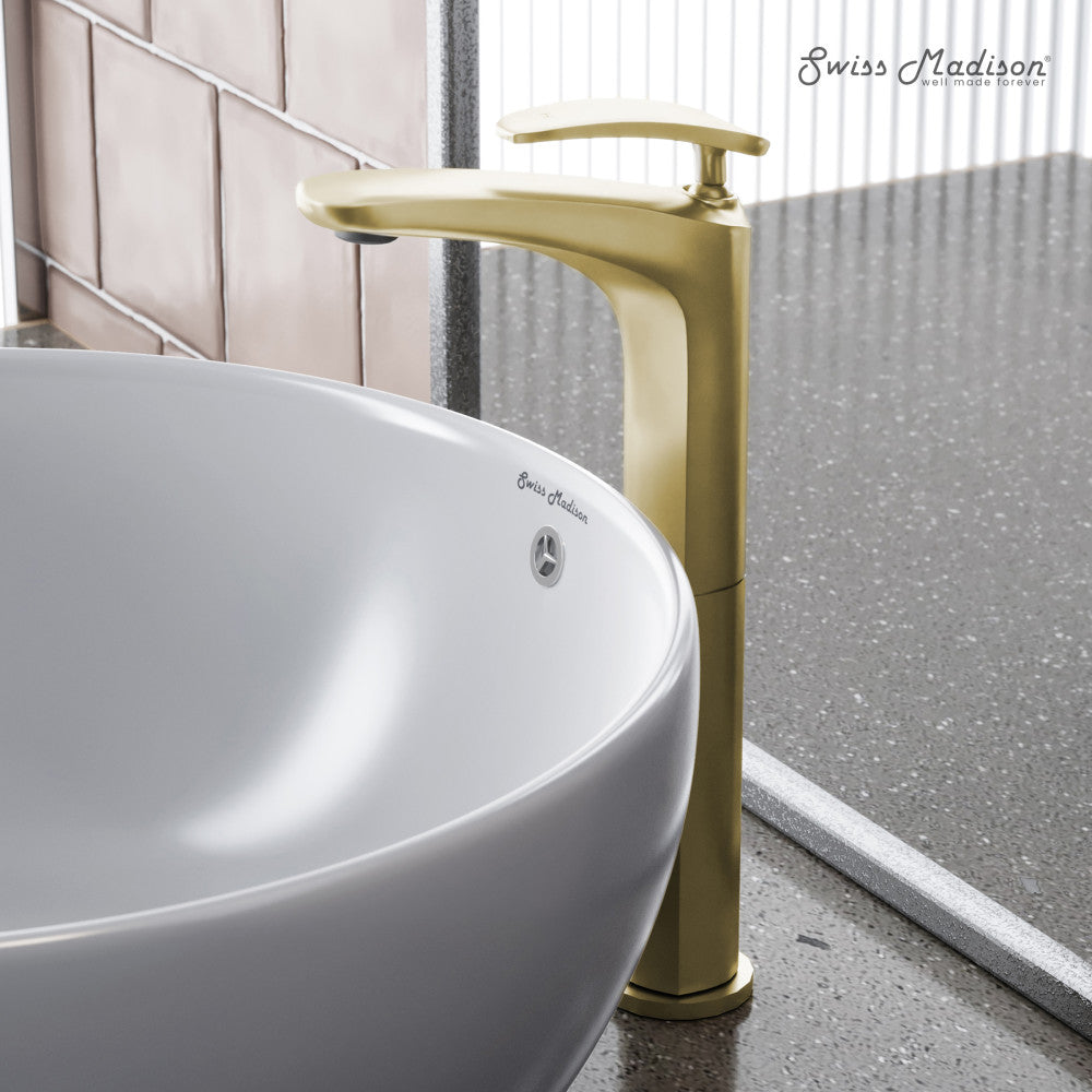 Swiss Madison Sublime Single Hole, Single-Handle, High Arc Bathroom Faucet in Brushed Gold