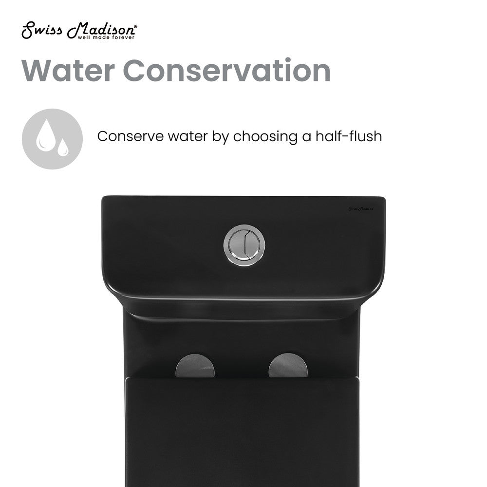 Swiss Madison Calice Two-Piece Elongated Rear Outlet Toilet Dual-Flush 0.8/1.28 gpf in Matte Black