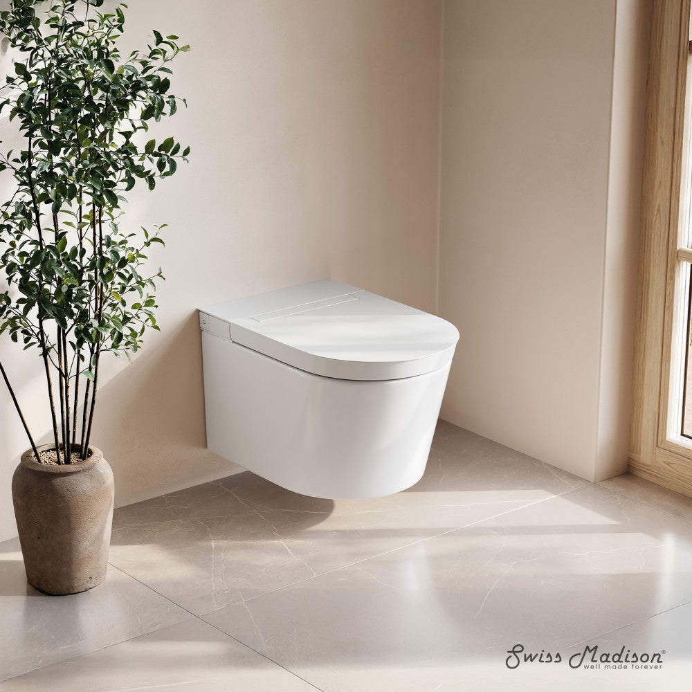 Swiss Madison Hugo H Wall-Hung Toilet in Glossy White with Supporting Frame