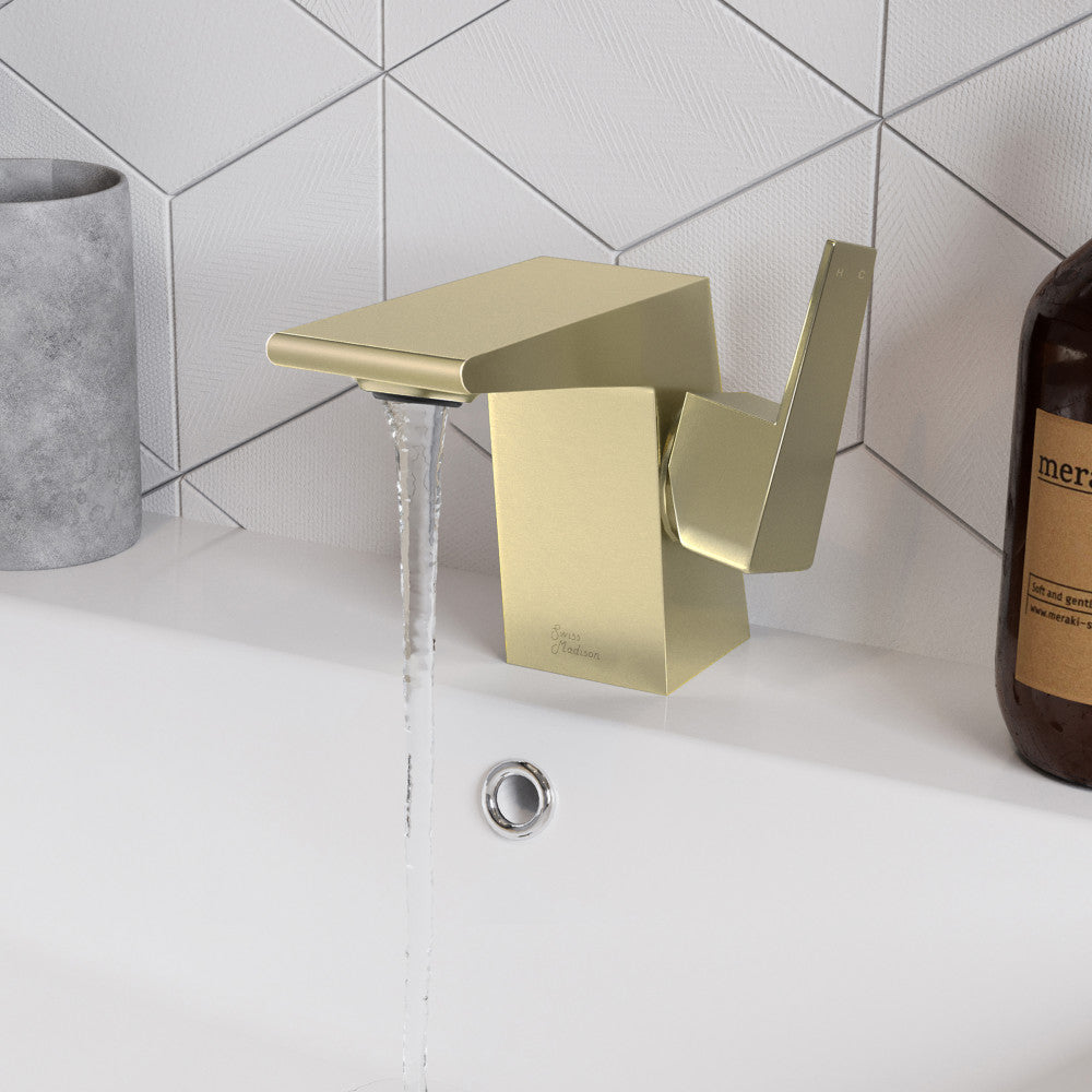 Swiss Madison Carre Single Hole, Single-Handle, Bathroom Faucet in Brushed Gold