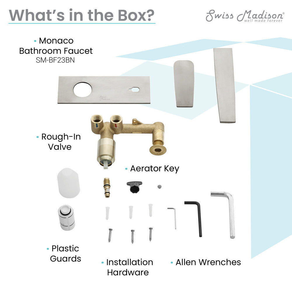 Swiss Madison Monaco Single-Handle, Wall-Mount, Bathroom Faucet in Brushed Nickel