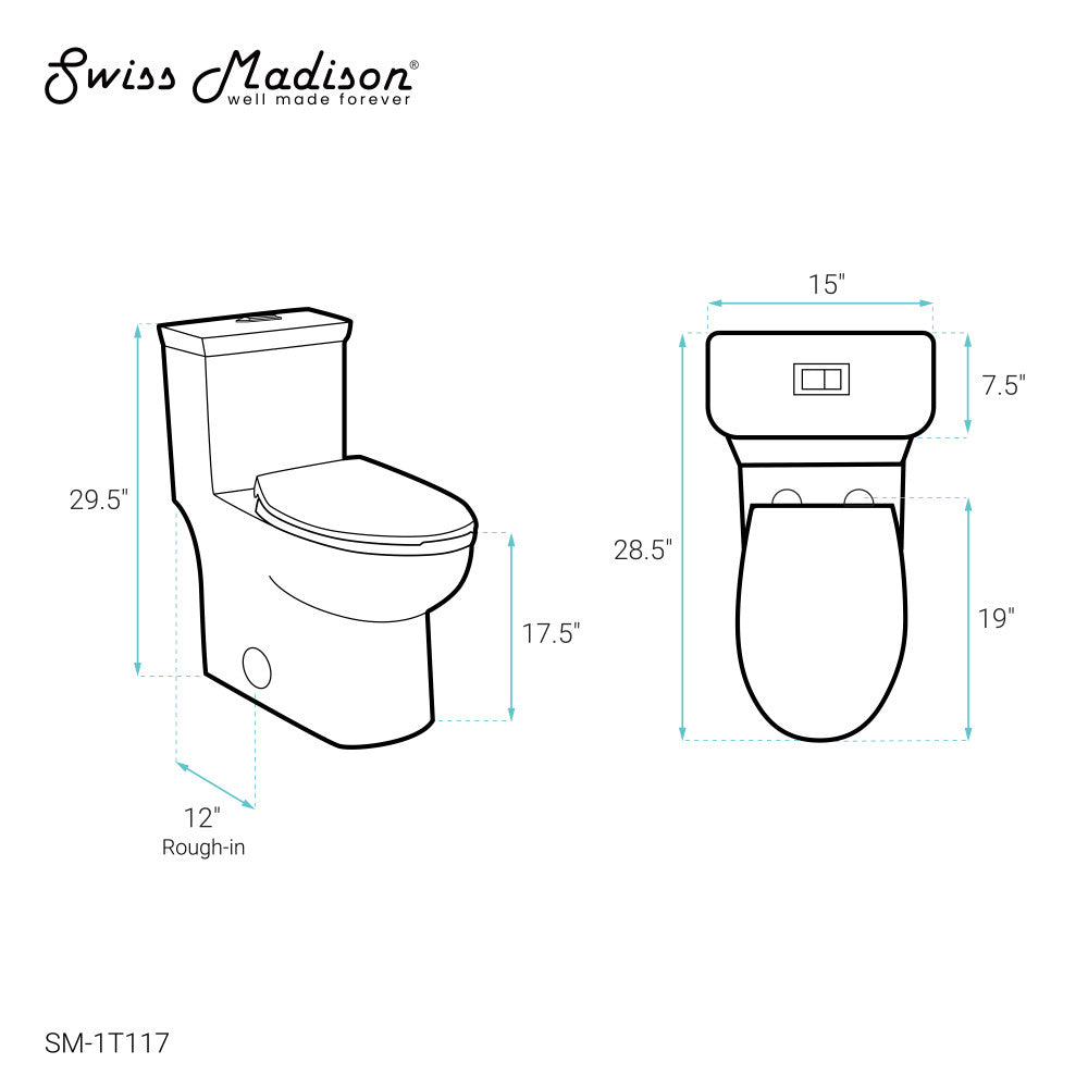 Swiss Madison Classe One-Piece 12" Rough-in 1.1/1.6 GPF Dual Top Flush Elongated Toilet in Glossy White