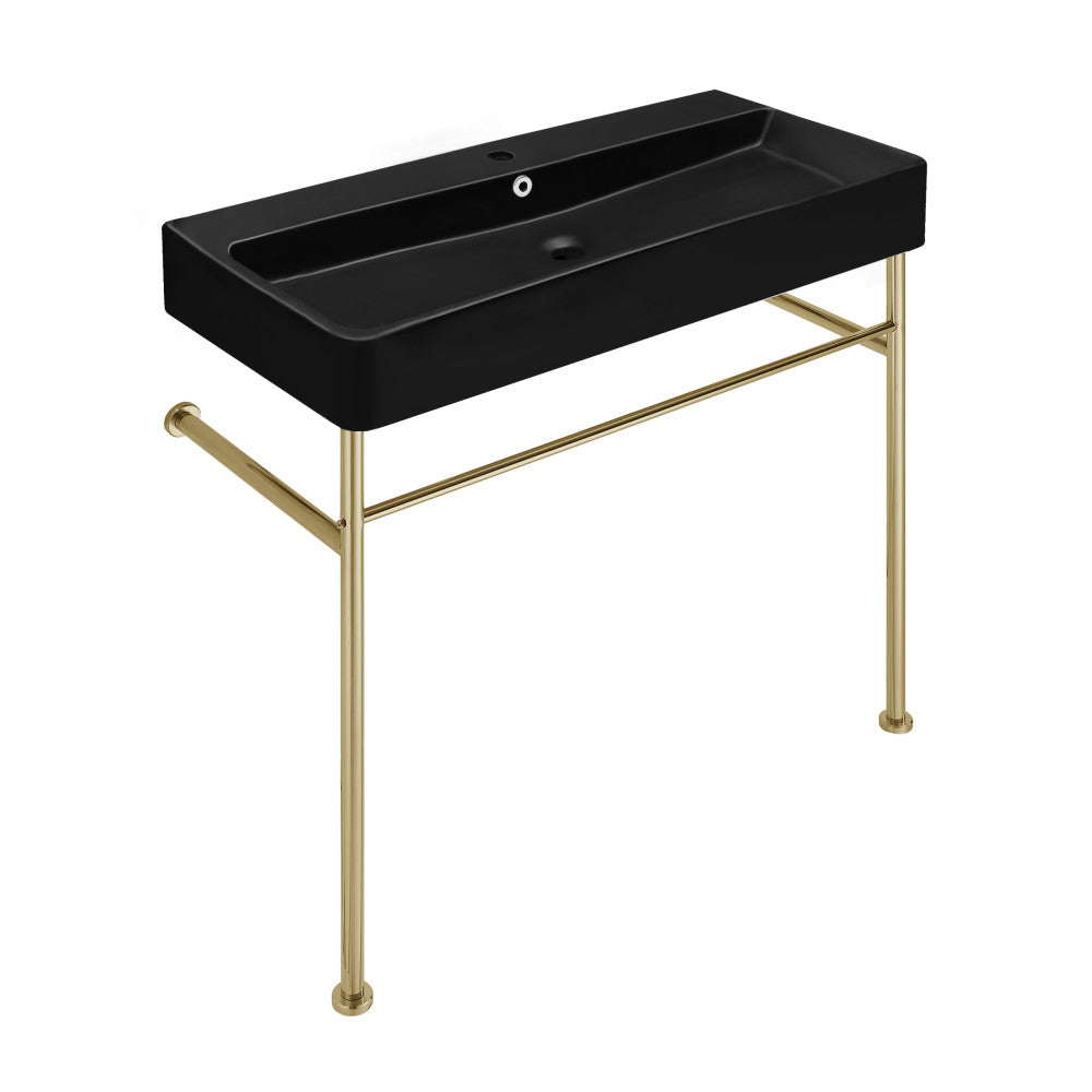 Swiss Madison Carre 36 Ceramic Console Sink Matte Black Basin Gold Legs