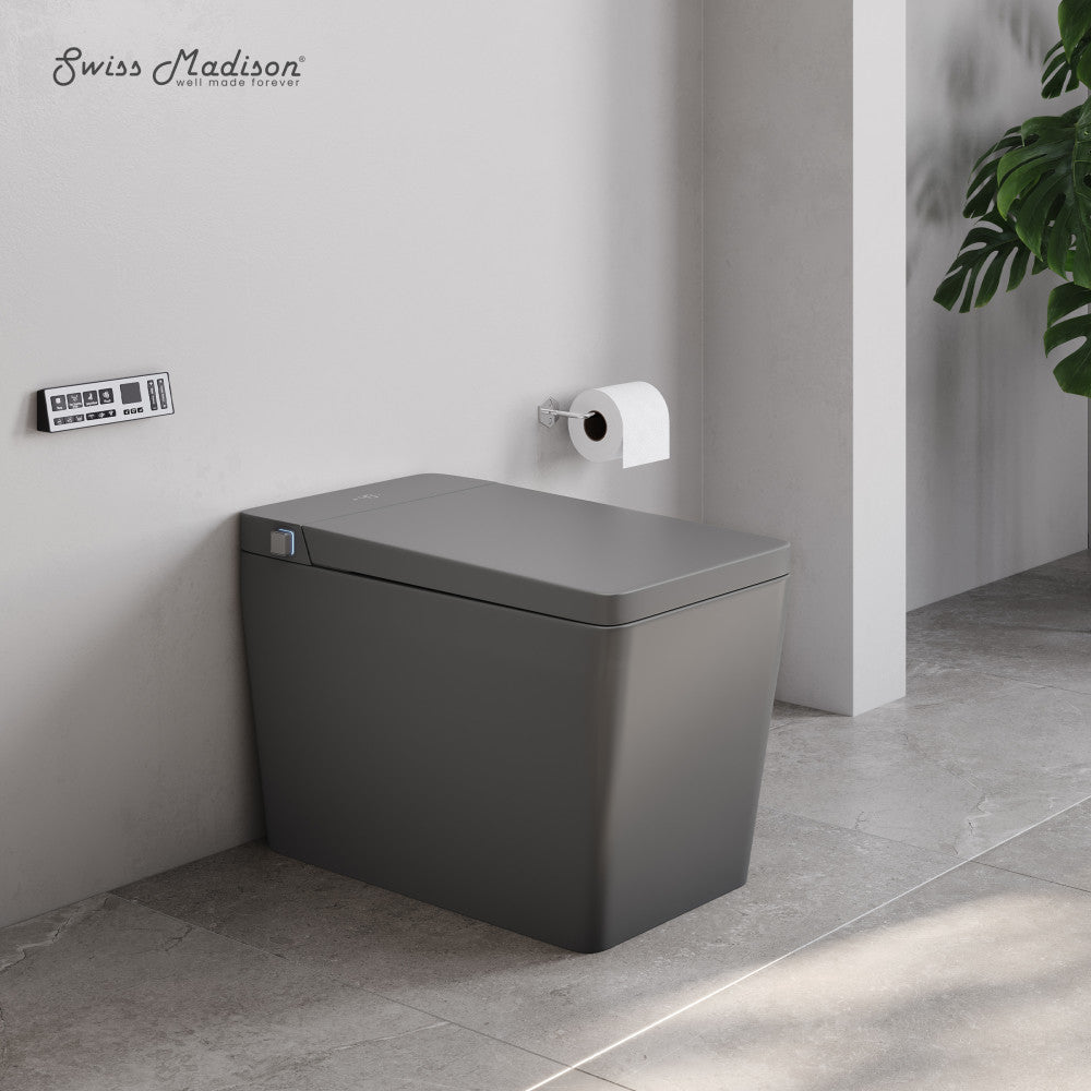 Swiss Madison Concorde One Piece Smart Toilet 1.28 GPF in Matte Gray with Heated Bidet, Air Drying, Night Light, Foot Sensor