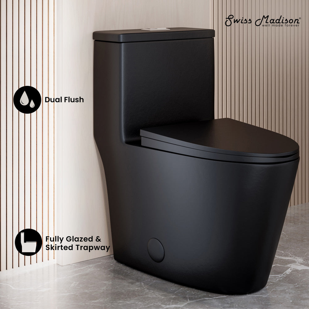 Swiss Madison Dreux One Piece Elongated Dual Flush Toilet with 0.95/1.26 GPF in Matte Black