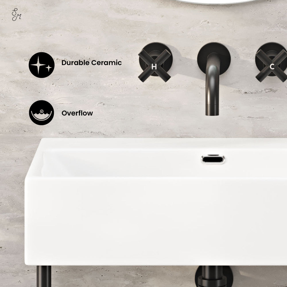 Swiss Madison Claire 24" Rectangle Zero Hole Console Sink with Matte Black Legs