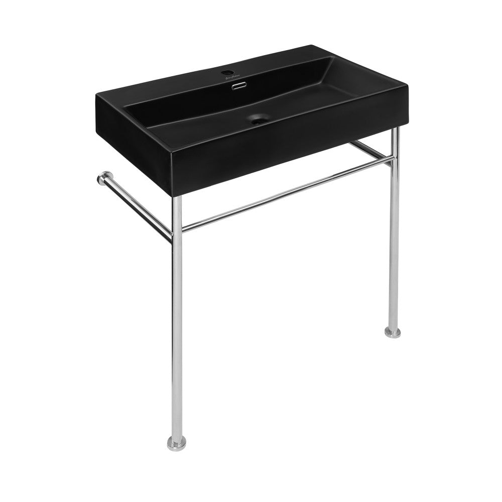 Swiss Madison Claire 30 Ceramic Console Sink Matte Black Basin Chrome Legs