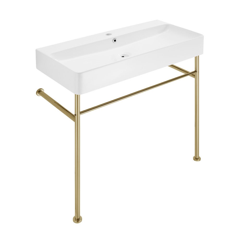 Swiss Madison Carre 36 Ceramic Console Sink White Basin Gold Legs