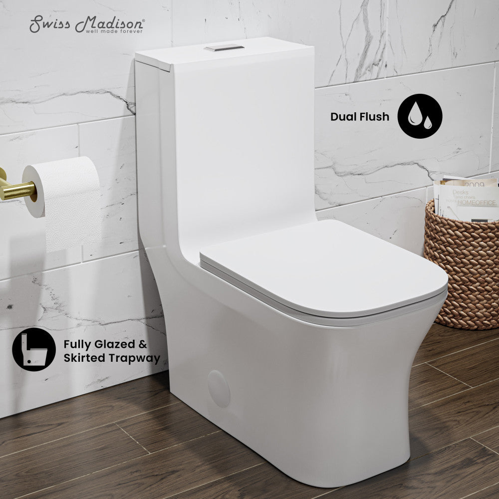 Swiss Madison Concorde One Piece Square Toilet Dual Flush 1.1/1.6 gpf in Matte White