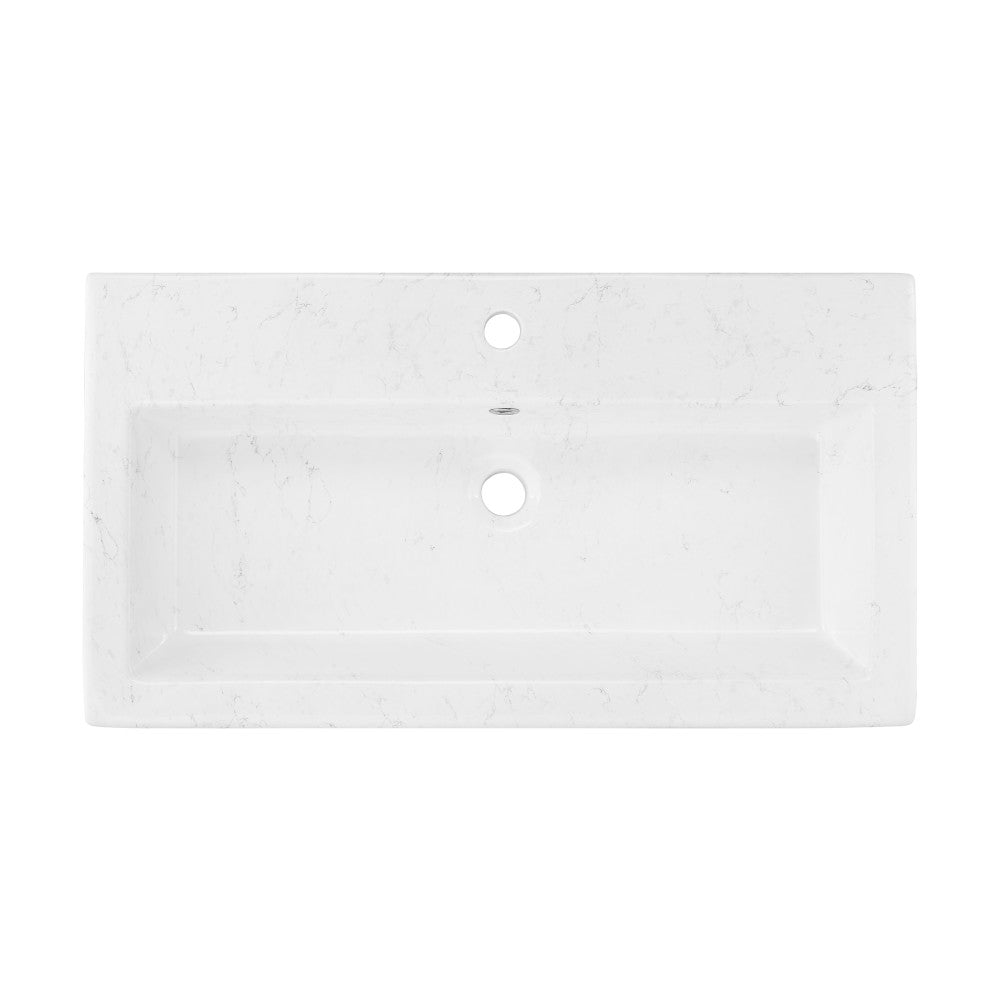Swiss Madison Voltaire Wide Rectangle Wall Hung Sink in Static Marble