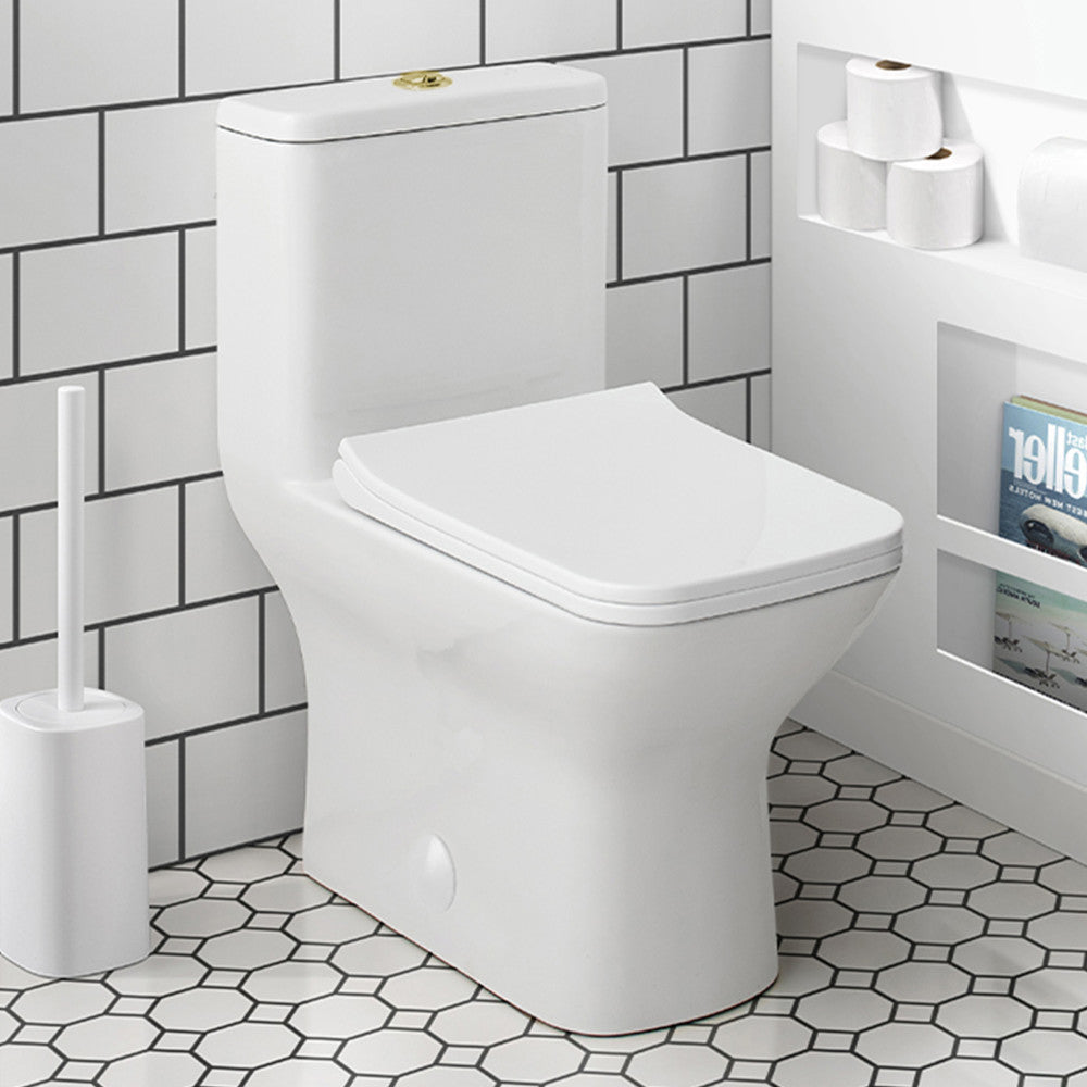 Swiss Madison Carre One Piece Square Toilet Dual Flush, Brushed Gold Hardware 1.1/1.6 gpf