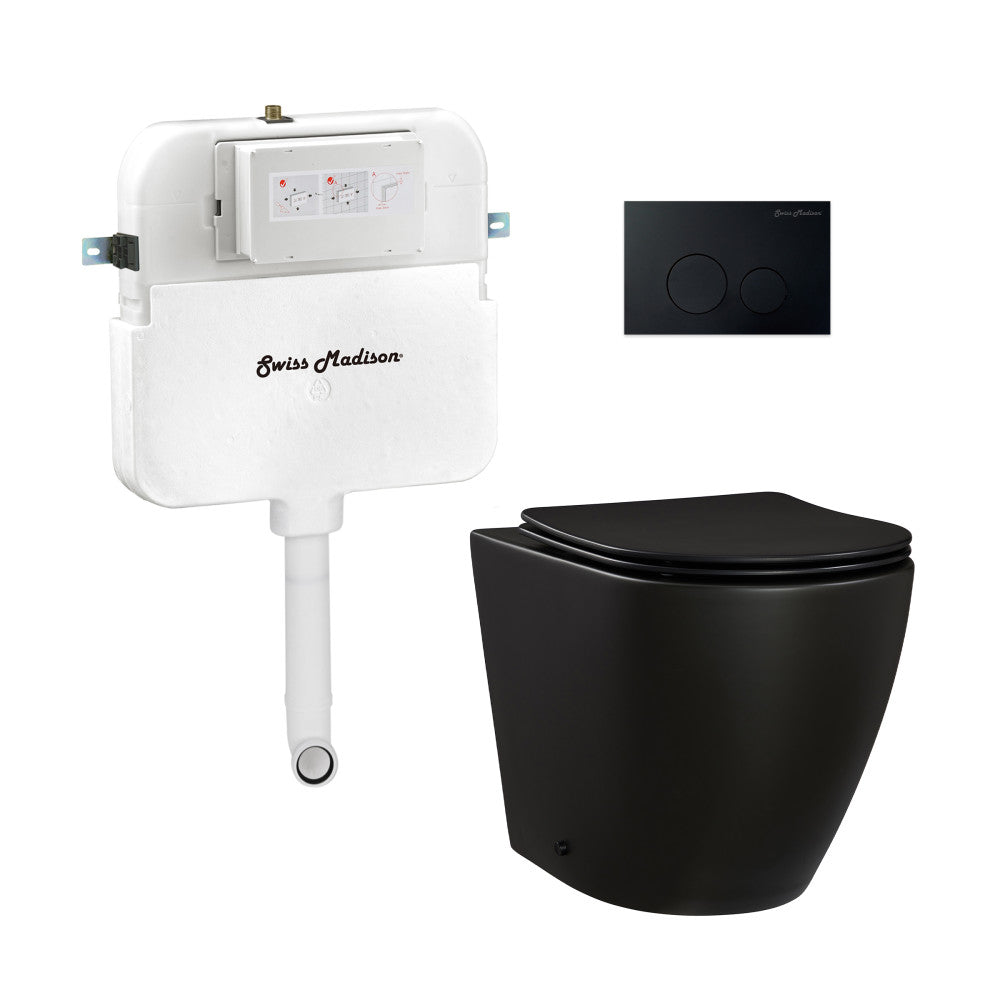 Swiss Madison St. Tropez Back-to-Wall Toilet Bundle 0.8/1.6 GPF Dual Flush in Matte Black with Black Flush Plate