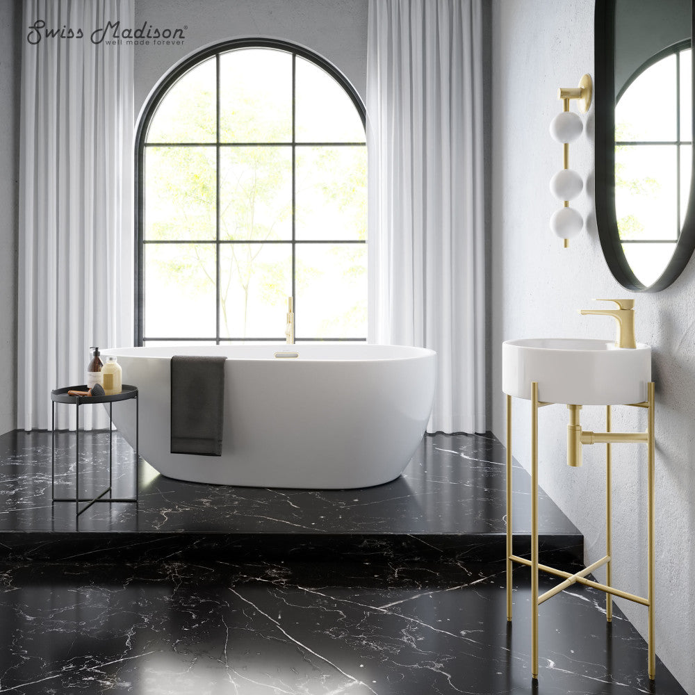 Swiss Madison Monaco 16" Round Console Sink with Faucet Mount, White Basin Brushed Gold Legs