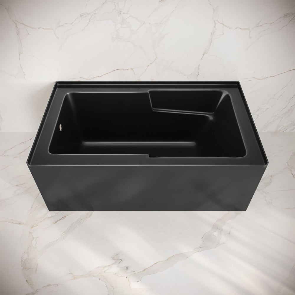 Swiss Madison Voltaire 54 x 30 Skirted Left Drain Soaking Alcove Bathtub in Glossy Black with Integrated Armrest