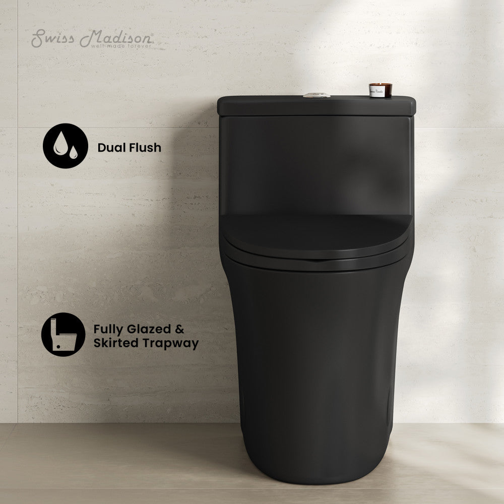 Swiss Madison Bastille One-Piece 12" Rough-in 1.1/1.6 GPF Dual Top Flush Elongated Toilet in Matte Black
