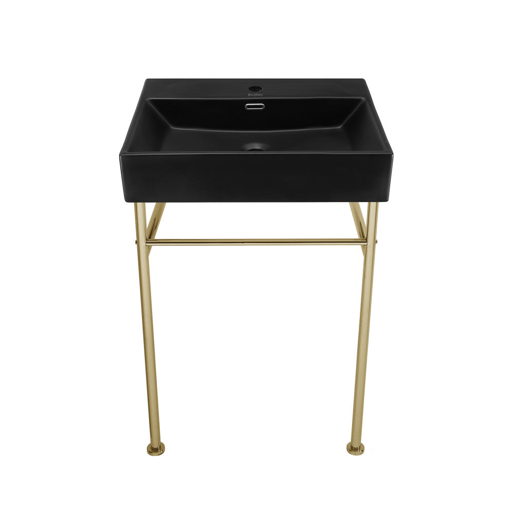Swiss Madison Claire 24 Ceramic Console Sink Matte Black Basin Gold Legs