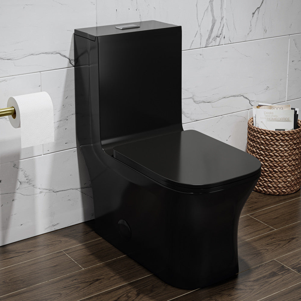 Swiss Madison Concorde One Piece Square Toilet Dual Flush in Glossy Black 1.1/1.6 gpf