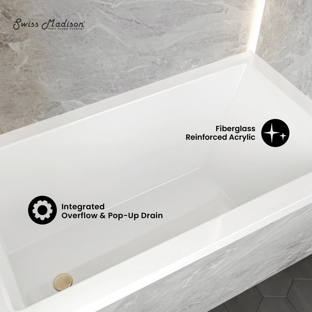 Swiss Madison Voltaire 54 x 30 Left Drain Soaking Alcove Bathtub in Glossy White with Integrated Overflow, Drain Included