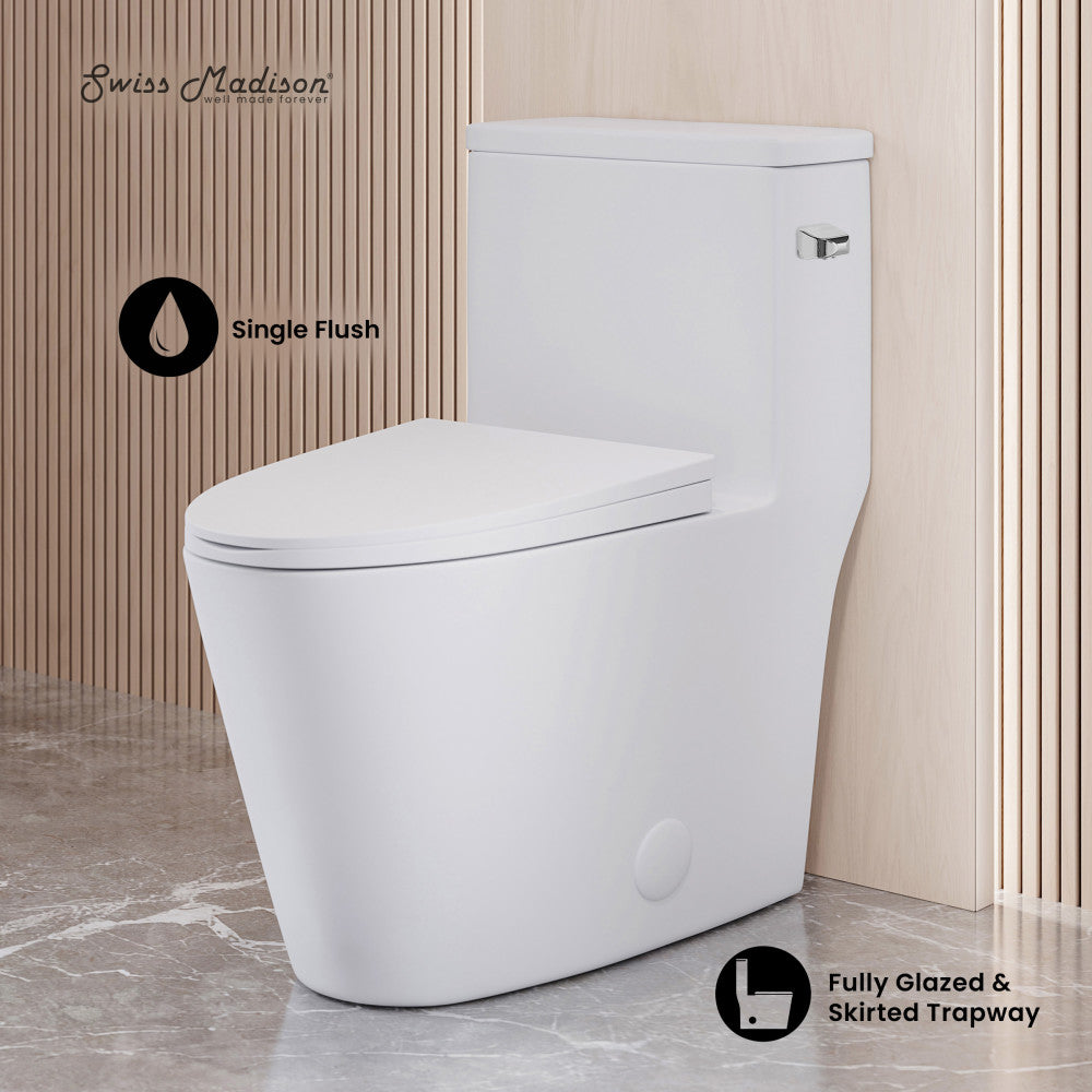 Swiss Madison Dreux One-Piece 12" Rough-in 1.28 GPF Right Flush Elongated Toilet in Glossy White