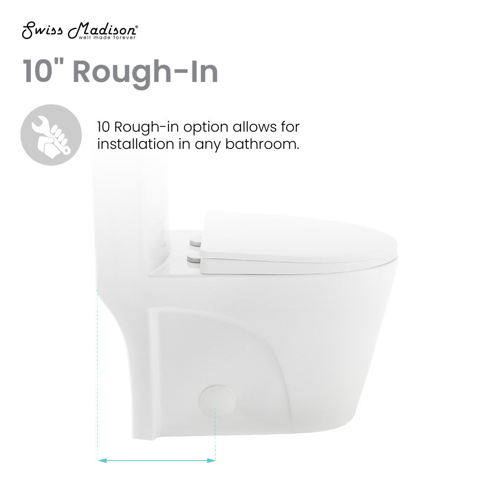 Swiss Madison St. Tropez One-Piece 10" Rough-in 1.28 GPF Left Flush Elongated Toilet in Glossy White