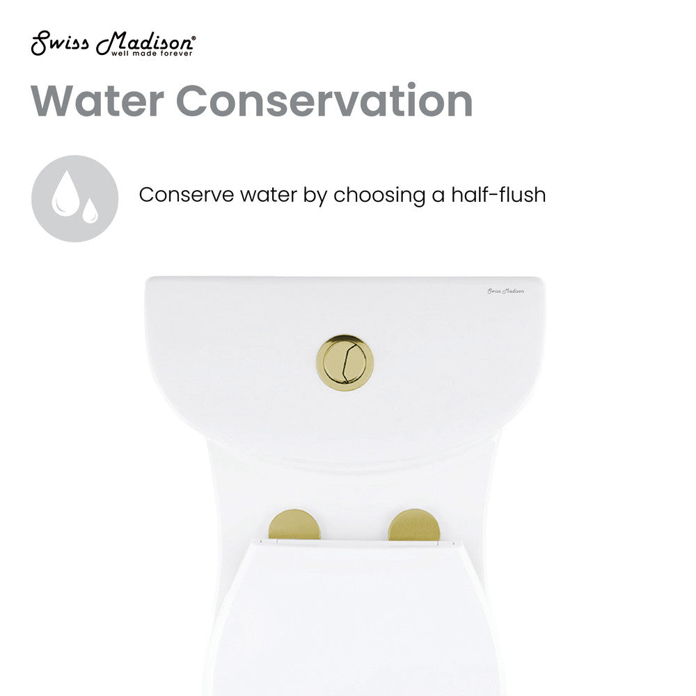 Swiss Madison Sublime One Piece Elongated Toilet Dual Flush, Brushed Gold Hardware 1.1/1.6 gpf