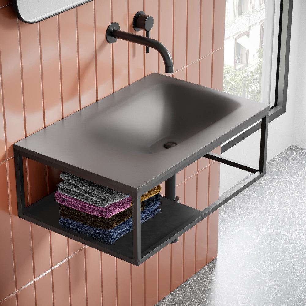 Swiss Madison Lisse 24" Rectangle Concrete Wall-Mount Bathroom Sink in Dark Grey