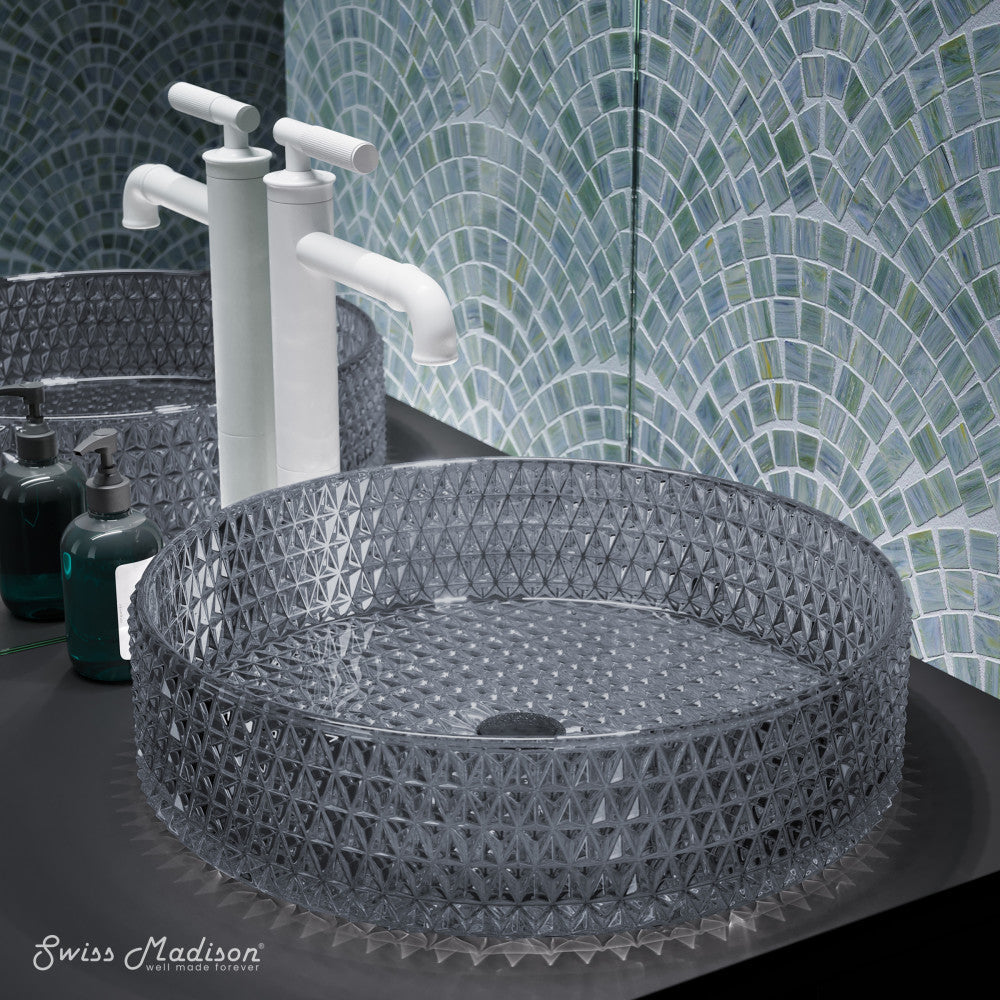Swiss Madison Cache 15.75" Round Glass Vessel Sink in Black