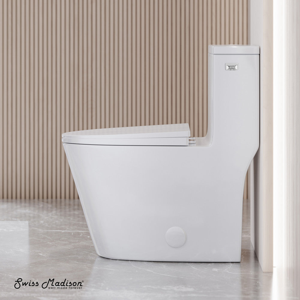 Swiss Madison Dreux One-Piece 12" Rough-in 1.28 GPF Right Flush Elongated Toilet in Glossy White