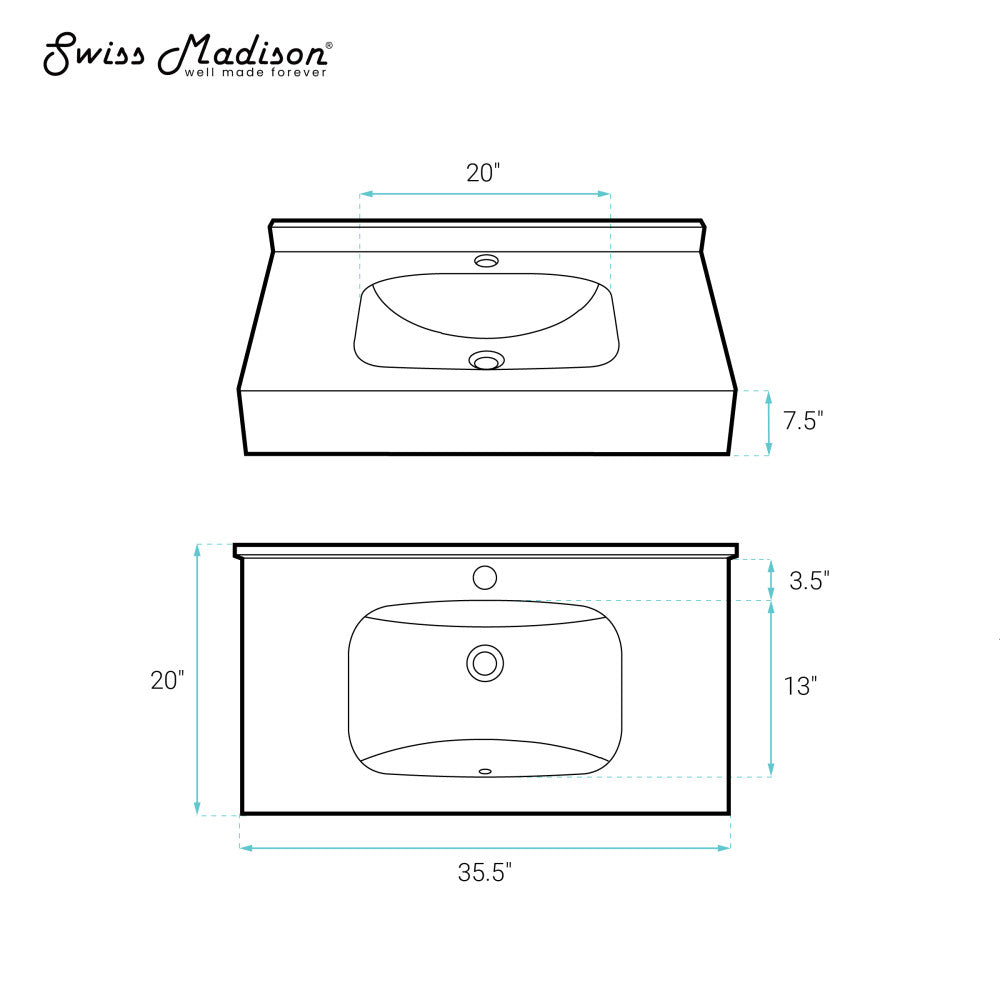 Swiss Madison Avancer 36'' Wall Mount Sink In Black Marquina