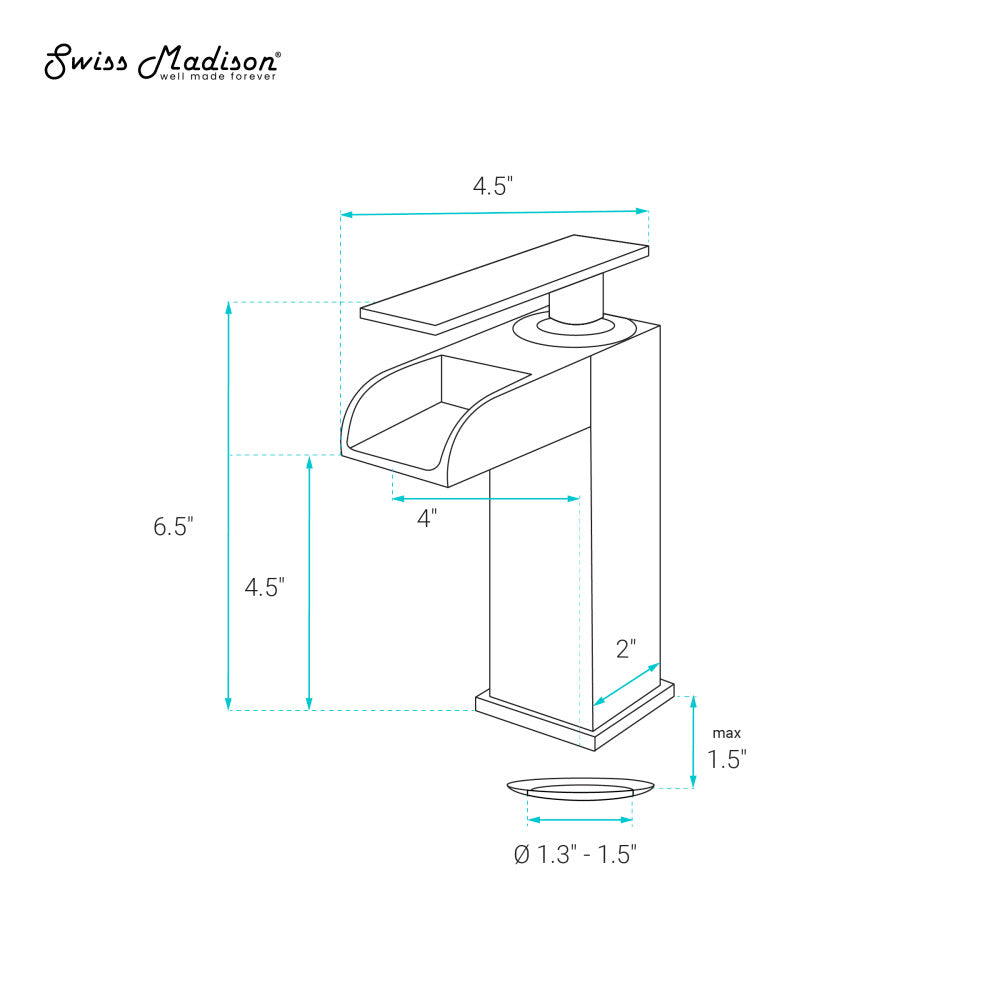 Swiss Madison Concorde Single Hole, Single-Handle, Waterfall Bathroom Faucet in Chrome