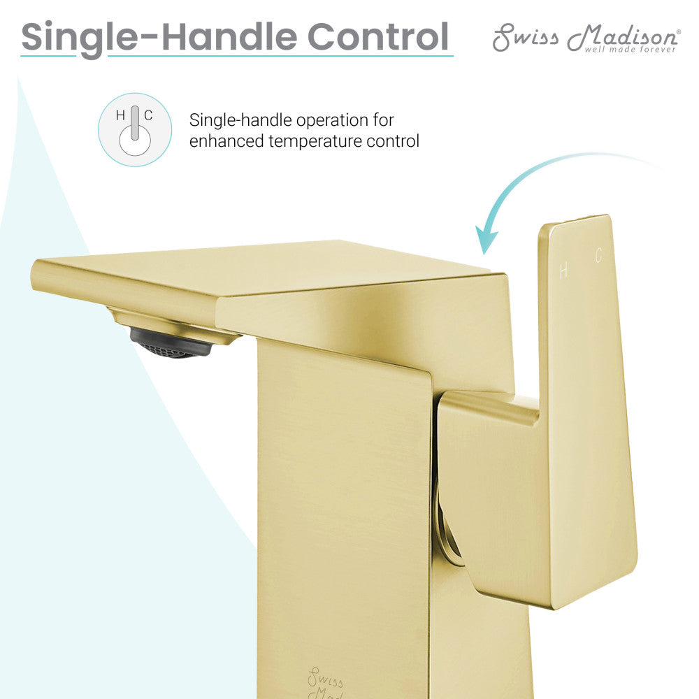 Swiss Madison Carre Single Hole, Single-Handle, Bathroom Faucet in Brushed Gold