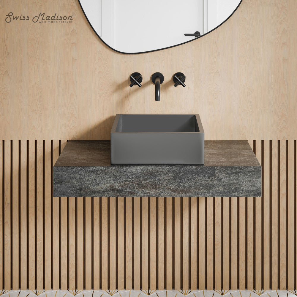 Swiss Madison Lisse 15" Square Concrete Vessel Bathroom Sink in Dark Grey