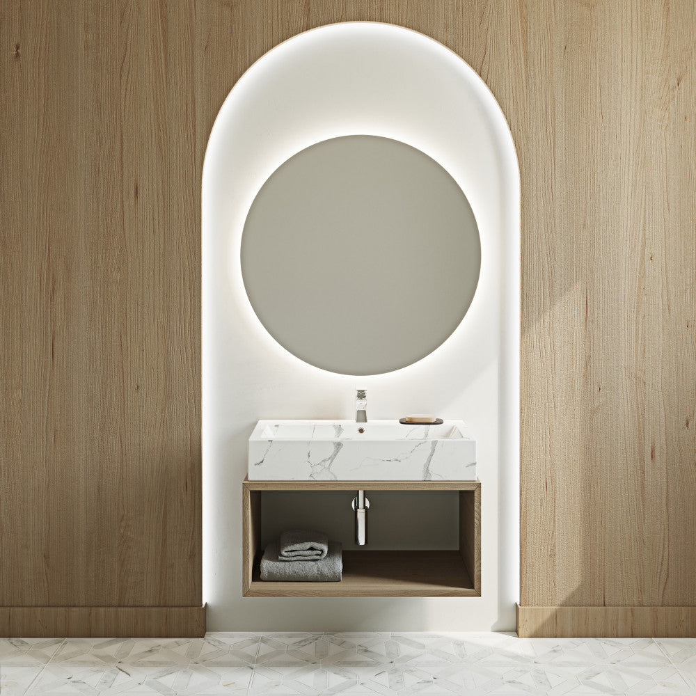 Swiss Madison Voltaire Wide Rectangle Vessel Sink in White Marble