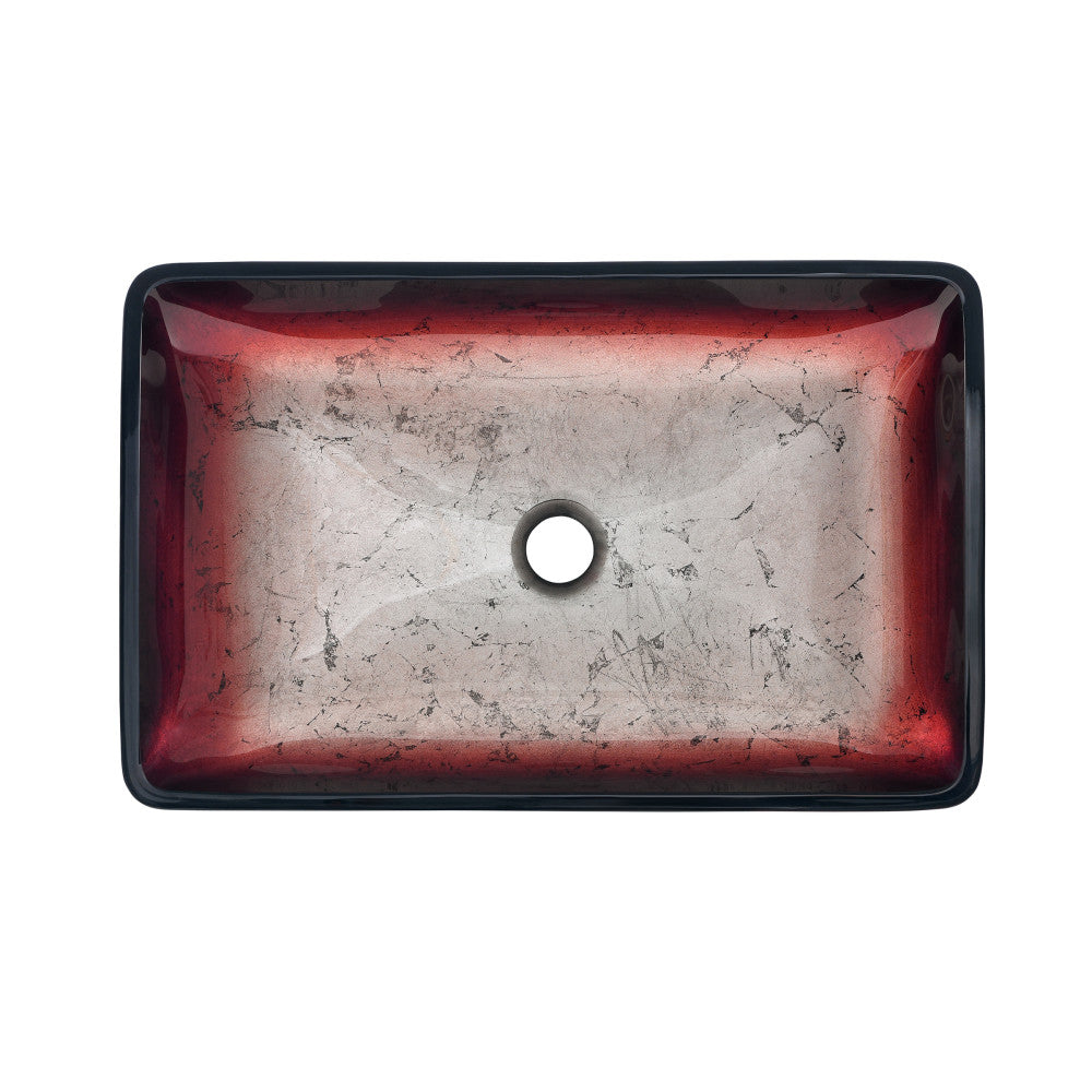 Swiss Madison Cascade Rectangular Glass Vessel Sink with Faucet, Ember Red