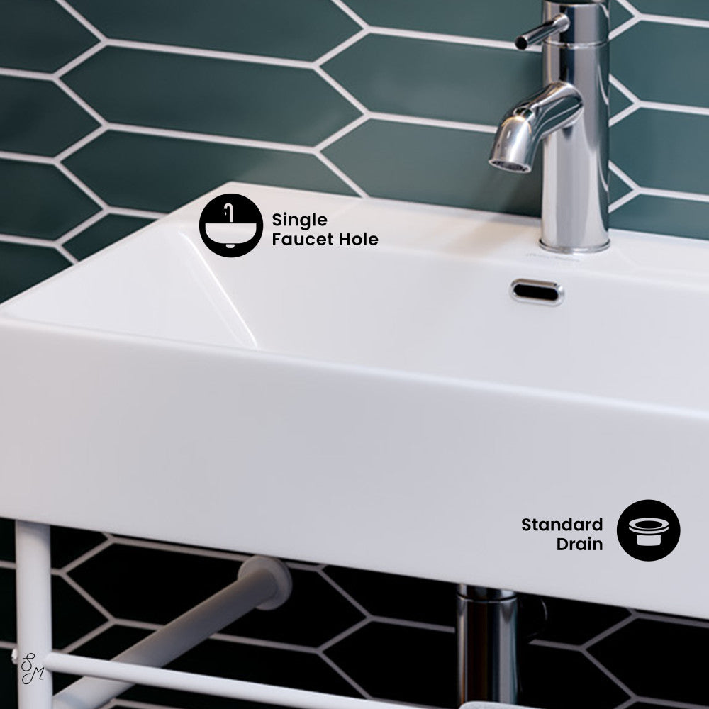 Swiss Madison Claire 24 Ceramic Console Sink White Basin Matte White Legs