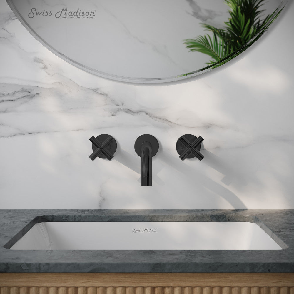 Swiss Madison Ivy 8 in. Widespread Double Cross-Handle Wall Mount Bathroom Faucet in Matte Black