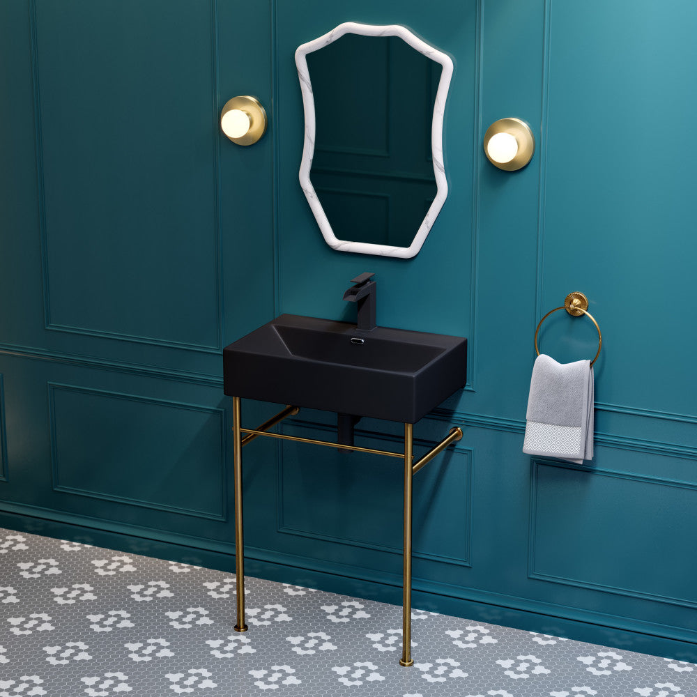 Swiss Madison Claire 24 Ceramic Console Sink Matte Black Basin Brushed Gold Legs
