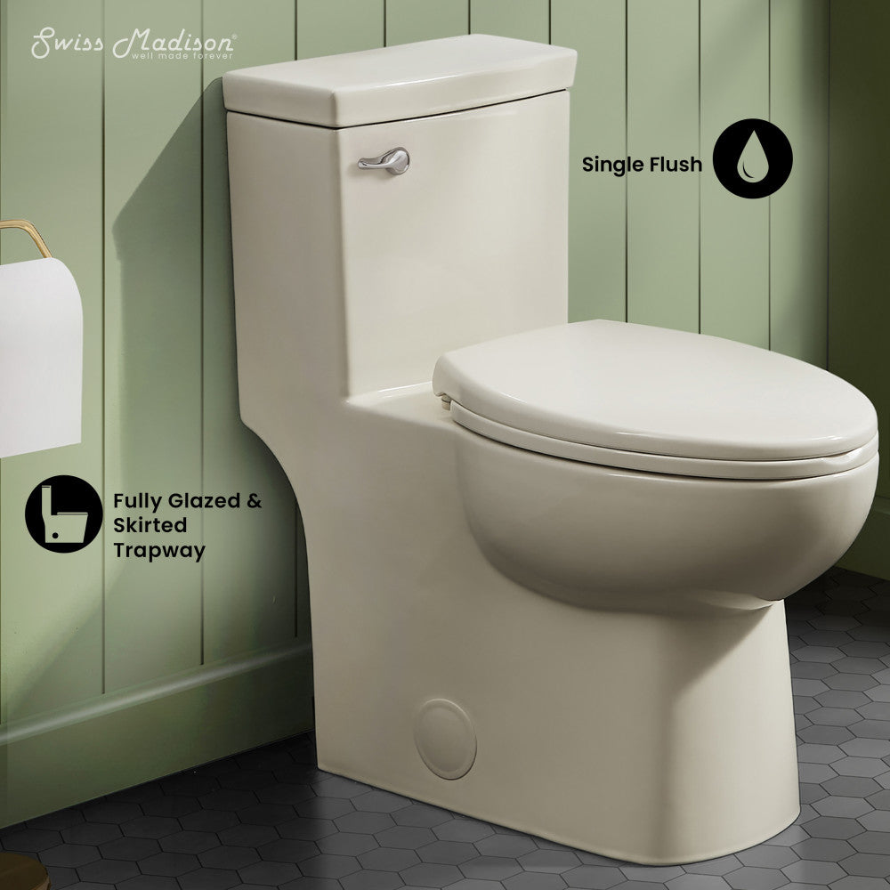 Swiss Madison Classe One Piece Toilet with Front Flush Handle 1.28 gpf in Bisque